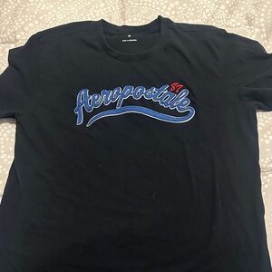 Aeropostale Men's Black Tee with Blue and Red Logo